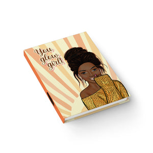 Sunshine You Glow Girl - African American Woman - Rule Lined Hardcover Journal Diagonal