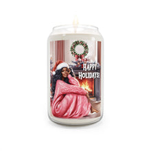 Load image into Gallery viewer, Holiday Scented Soy Candle - African American Woman -  &quot;Happy Holidays!&quot; Cozy Fireplace Design, 13.75 oz