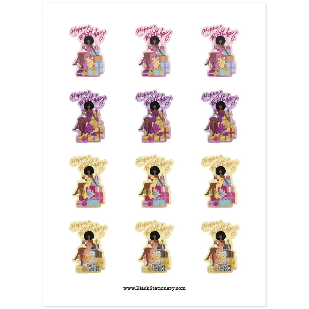 Afro Birthday Girl - African American Woman Sticker Set