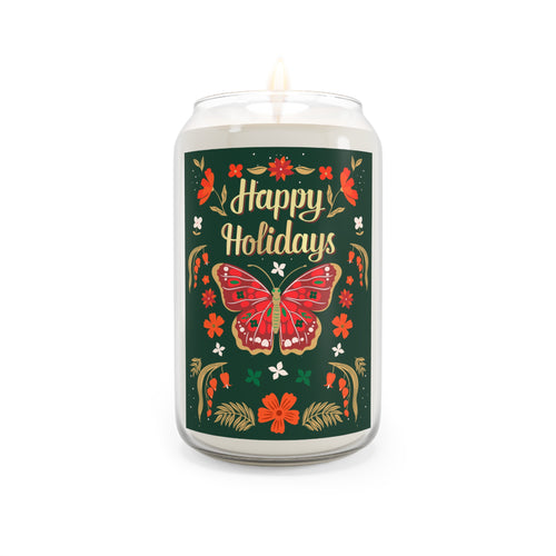 Happy Holidays Scented Soy Candle with Butterfly Design - 13.75oz (Green)