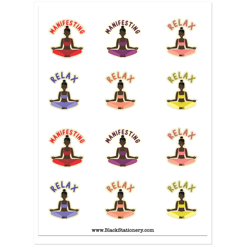 African American Woman - Manifesting Relax Yoga Premium Stickers