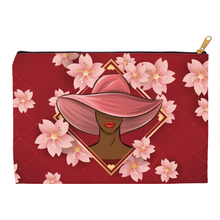 Load image into Gallery viewer, Hat Stylish African American Woman - Pink Red Floral - Accessory Bag Side A