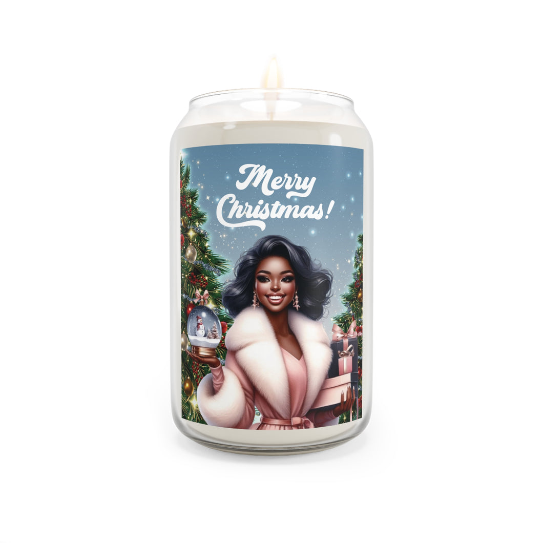 Fancy Coat African American Woman - Christmas Scented Soy Candle - 13.75oz with Festive Design