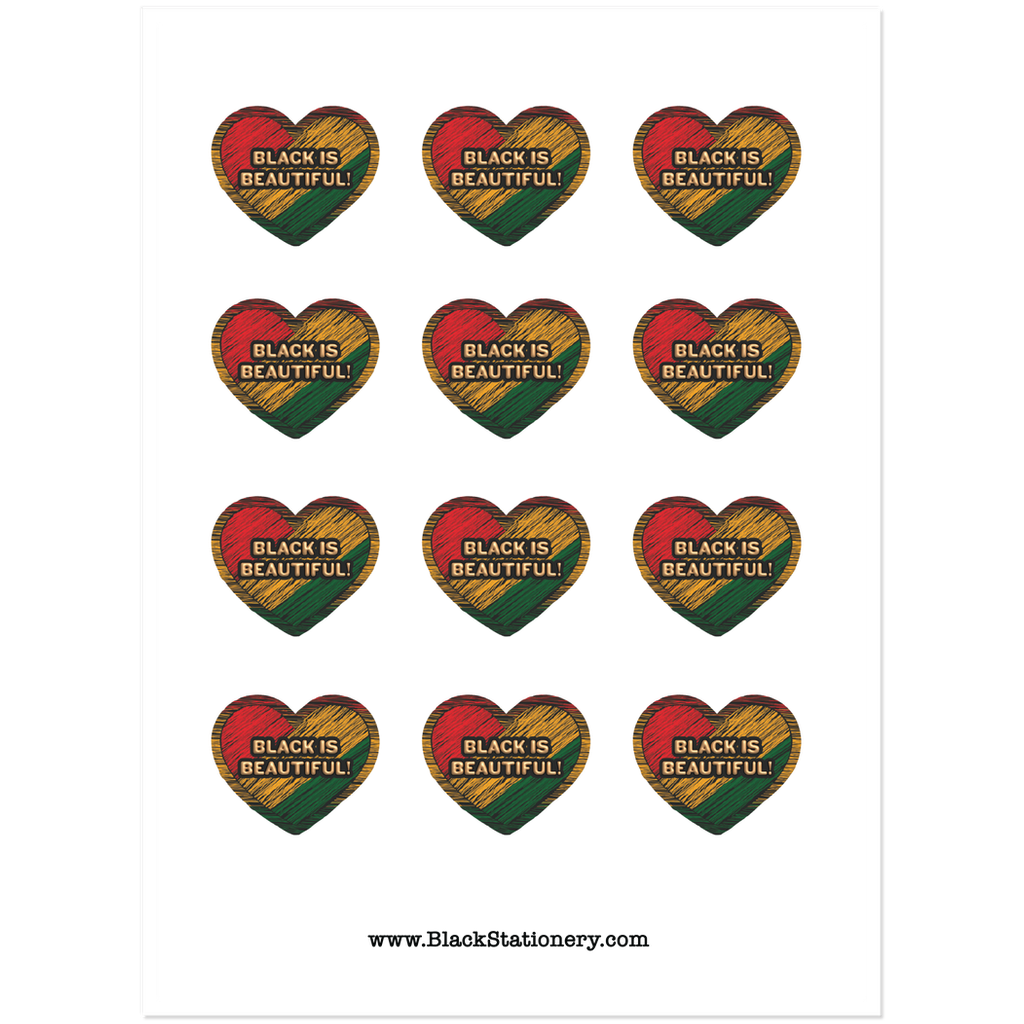 Black is Beautiful Heart-Shaped Premium Stickers