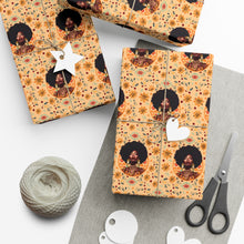 Load image into Gallery viewer, Adorned With Jewels - African American Woman - Floral Gift Wrapping Paper Roll - Wrapped Gifts Sample Photo