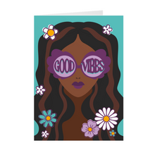 Load image into Gallery viewer, Flowers &amp; Sunglasses - Good Vibes Black Woman - Black Card Shop