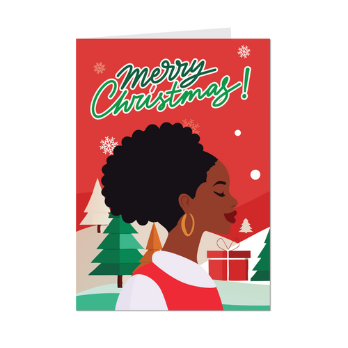 African American Afro Puff - Merry Christmas - Black Card Shop - Front