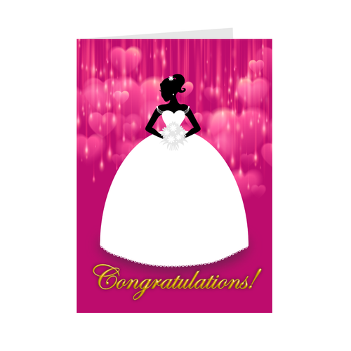 African American Bride - Pink Hearts - Wedding Greeting Cards