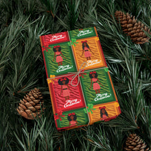 Load image into Gallery viewer, African American Christmas Doll Gift Wrapping Paper Roll (Variety of Hairstyles) on christmas tree