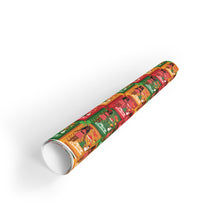 Load image into Gallery viewer, Roll of colorful wrapping paper with festive design on a white background