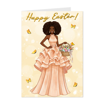 Load image into Gallery viewer, African American Fashionista - Happy Easter - Peach Gown - Afrocentric Greeting Card Shop