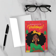 Load image into Gallery viewer, African American Fashionista - Sending Love for the Holidays - Black Card Shop - Front (With Background)
