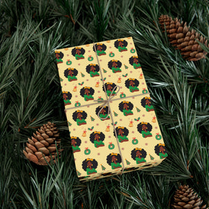 African American Fashionista - Sending Love for the Holidays - Yellow Christmas Gift Wrap Paper - Wrapped Gift Sample Photo