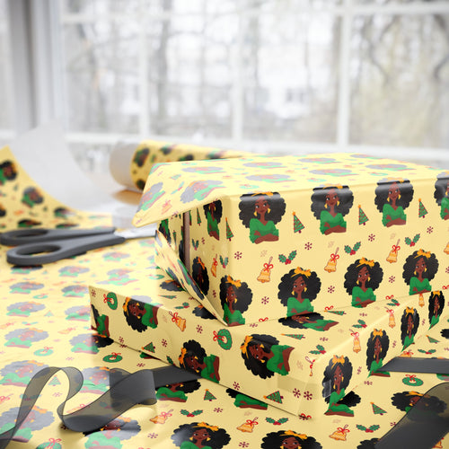 African American Fashionista - Sending Love for the Holidays - Yellow Christmas Gift Wrap Paper - Wrapped Gifts