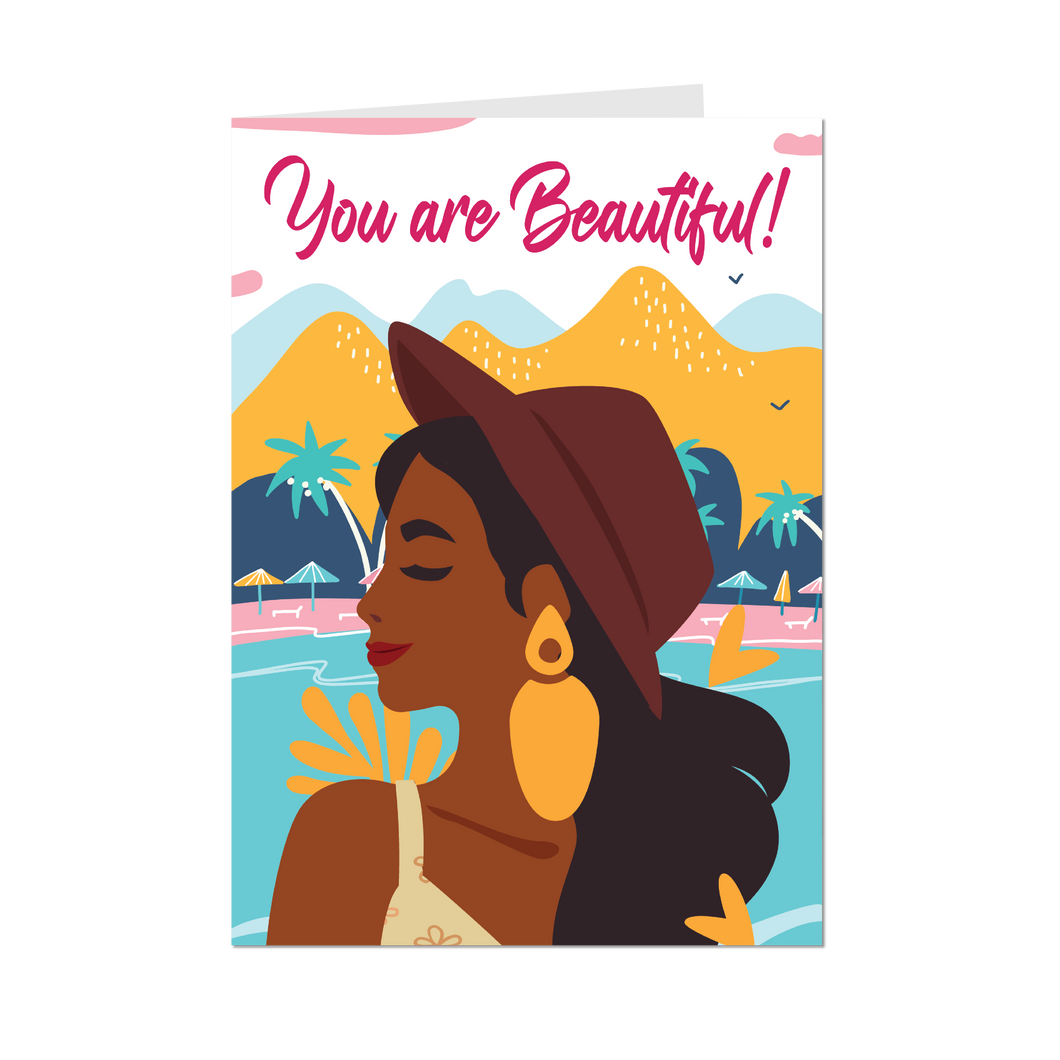 African American Fashionista - You Are Beautiful Greeting Cards - Front
