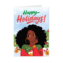 Load image into Gallery viewer, African American Festive Fashionista - Happy Holidays - Card Shop - Front