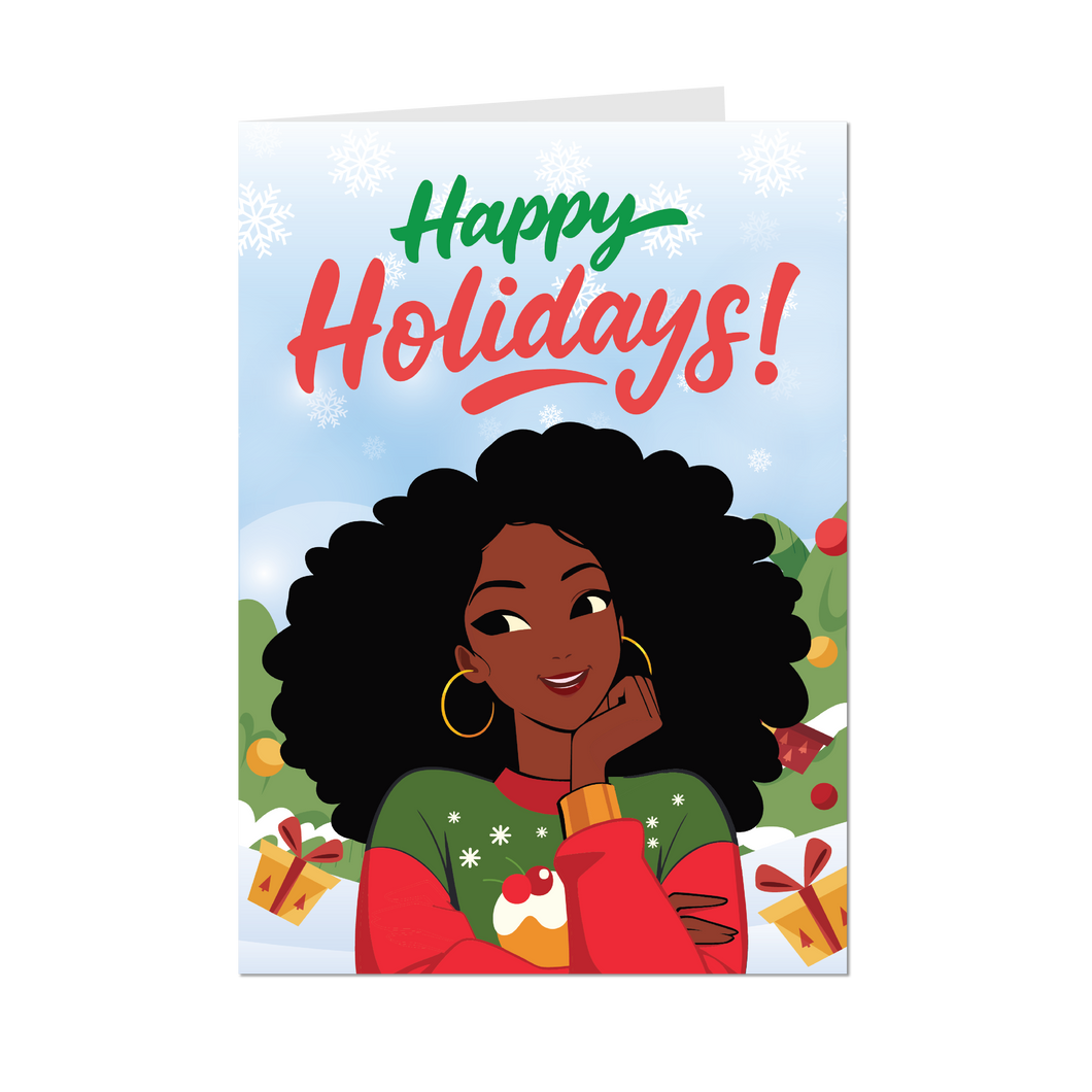 African American Festive Fashionista - Happy Holidays - Card Shop - Front