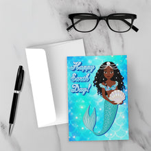 Load image into Gallery viewer, African American Mermaid Scales - Happy Earth Day - Black Card Shop - Blue Ocean Greeting Card - Braided Hairstyle