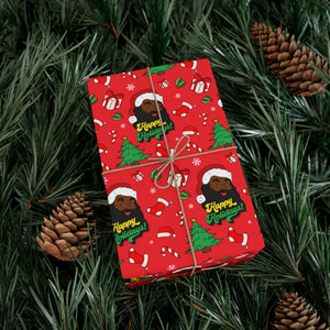 Happy Black Santa - Happy Holidays - Red Gift Wrapping Paper Roll