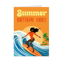 Load image into Gallery viewer, African American Surfer - Summer Birthday Vibes - Greeting Card Shop - Front