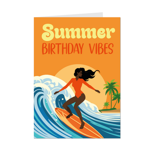 African American Surfer - Summer Birthday Vibes - Greeting Card Shop - Front