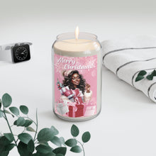 Load image into Gallery viewer, African American Woman Snowflakes &amp; Gifts Merry Christmas Scented Soy Candle mock up top view