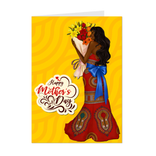 Load image into Gallery viewer, Afrocentric Red Gown w/Bow - Happy Mother's Day - Flower Design - Black Card Shop - Smiling Mom