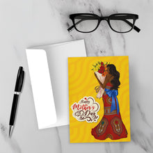 Load image into Gallery viewer, Afrocentric Red Gown w/Bow - Happy Mother's Day - Flower Design - Black Card Shop - Smiling Mom