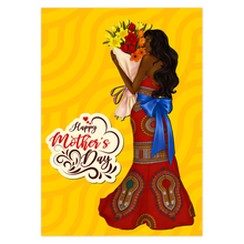 Load image into Gallery viewer, Afrocentric Red Gown w/Bow - Happy Mother's Day - Flower Design - Black Card Shop - Smiling Mom