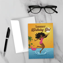 Load image into Gallery viewer, Beach Fun - Summer Birthday Girl - African American Birthday Cards front