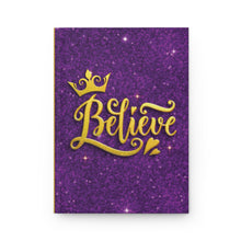 Load image into Gallery viewer, Believe Hardcover Journal — Purple &amp; Gold Glitter Design Inspirational Notebook