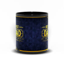 Load image into Gallery viewer, Best Dad in the World Black Coffee Mug — Father’s Day Gift - Gold &amp; Blue