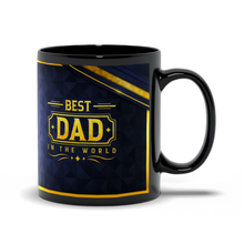 Load image into Gallery viewer, Best Dad in the World Black Coffee Mug — Father’s Day Gift - Gold &amp; Blue