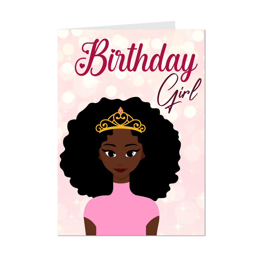 Birthday Girl Tiara - African American Birthday Card Shop (Curly Afro) - Front