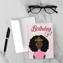 Load image into Gallery viewer, Birthday Girl Tiara - African American Birthday Card Shop (Curly Afro) - Front With Background