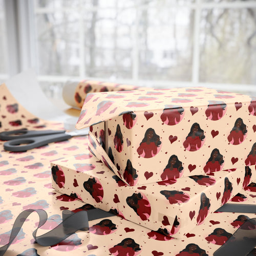 Red Heart Smiling African American Woman - Gift Wrapping Paper