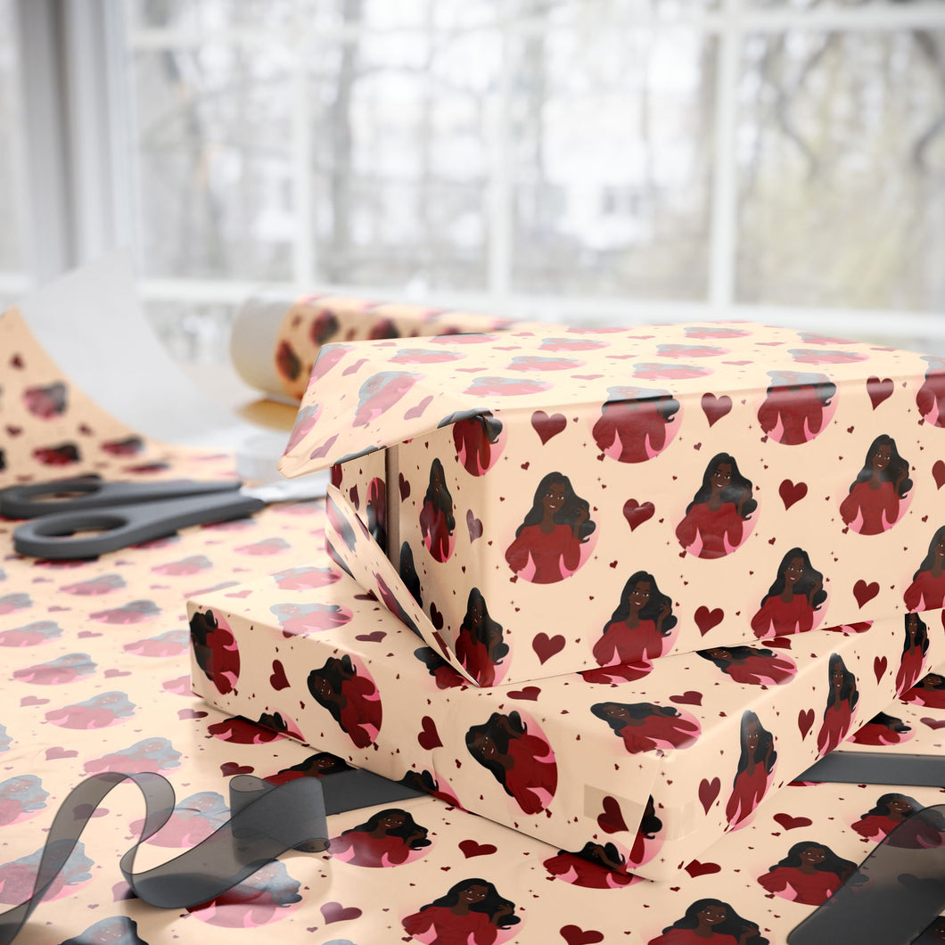 Red Heart Smiling African American Woman - Gift Wrapping Paper