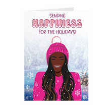 Load image into Gallery viewer, Smiley Face Holiday Happiness - African American Woman - Christmas Cards