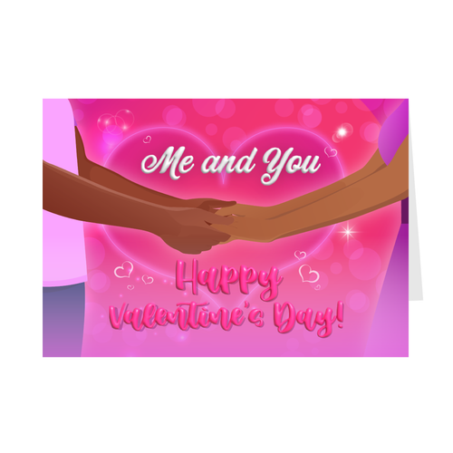 Hearts Black Couple Holding Hands - Me and You - Happy Valentine's Day Cards