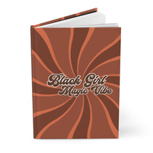 Load image into Gallery viewer, Black Girl Magic Hardcover Journal - Inspiring Brown &amp; Orange Swirl Design for Empowerment and Creativity Front Slightly Opened