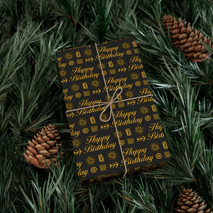 Black & Gold - Happy Birthday Gift Wrapping Paper Roll - Wrapped Gift Sample Photo
