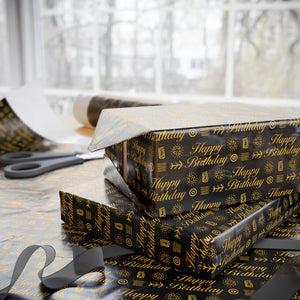Black & Gold - Happy Birthday Gift Wrapping Paper Roll - Wrapped Gifts