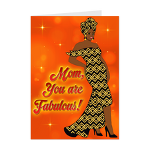 Load image into Gallery viewer, Black &amp; Gold Dress &amp; Turban - African American Mom - Fabulous Mom - Happy Mother's Day Greeting Cards - Curvy Figure