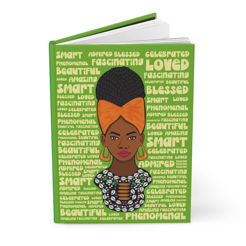 Braided Hair Black Woman - Empowering Hardcover Journal - Celebrating Strength and Beauty Front Slightly Opened