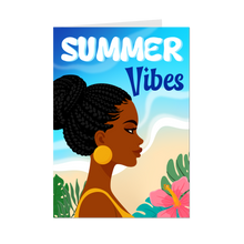 Load image into Gallery viewer, Braided Hair Summer Vibes - African American Woman - Black Card Shop - Front