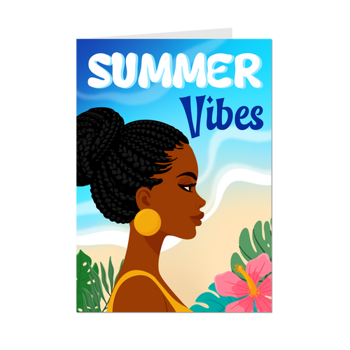Braided Hair Summer Vibes - African American Woman - Black Card Shop - Front