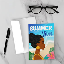 Load image into Gallery viewer, Braided Hair Summer Vibes - African American Woman - Black Card Shop - Front (With Background)