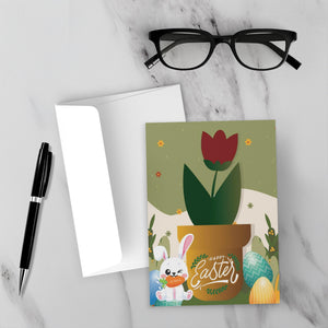 Bunny Rabbit, Flowers & Eggs - Black Stationery Easter Card Shop Front with Sample Background