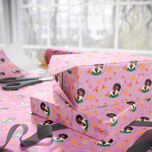 Butterflies & Flowers - African American Woman -  Gift Wrapping Paper - Wrapped Gifts