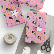 Load image into Gallery viewer, Butterflies &amp; Flowers - African American Woman -  Gift Wrapping Paper - Wrapped Gifts Sample Photo